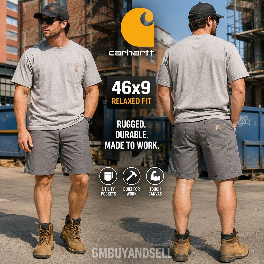 Carhartt Mens 46x9 Relaxed Fit Canvas Work Shorts Gray Utility Carpenter Shadow